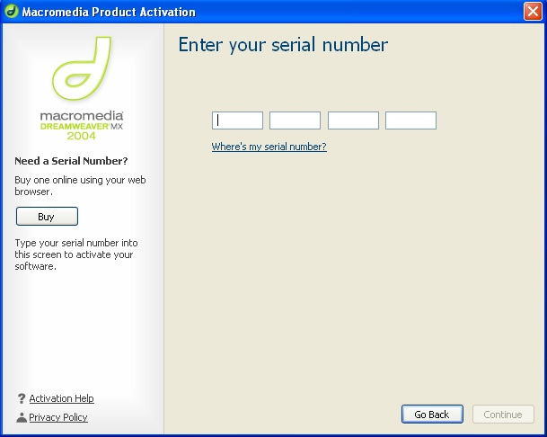 Enter serial number
